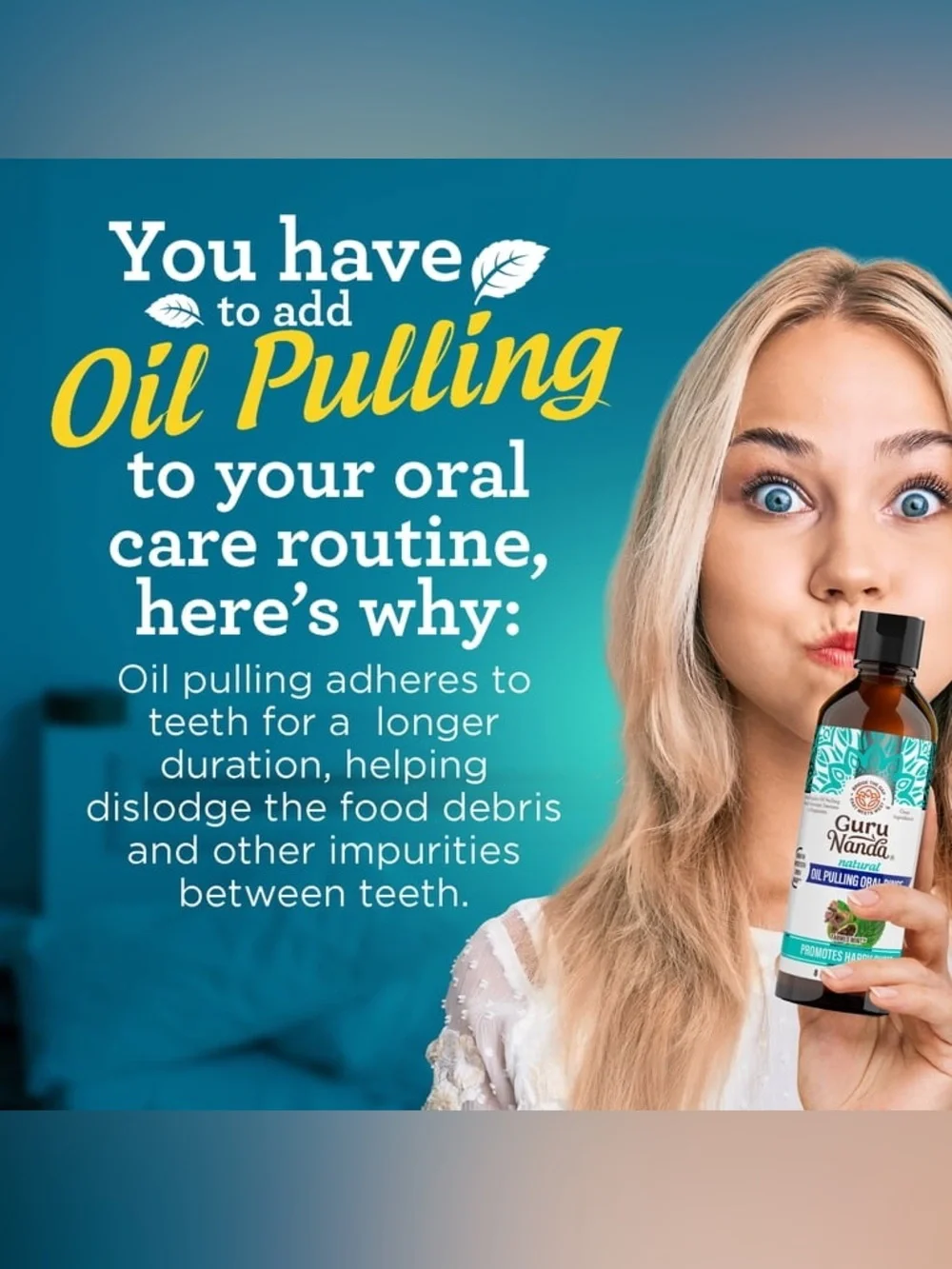 NEW GuruNanda Natural Whitening Pulling Oil w/ Coconut & Farmed Mint Peppermint